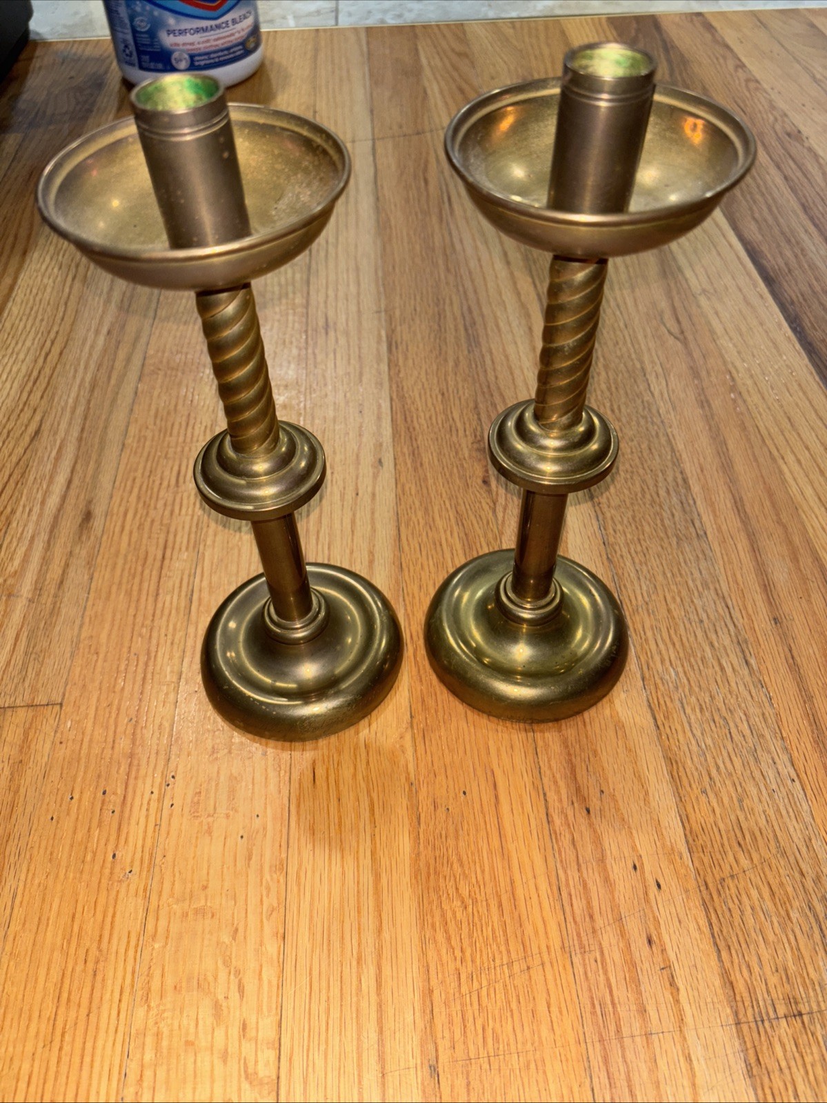 Vintage Pair of Solid Brass Altar Guild Of City Mission Candlesticks 10” High Vintage Pair of Solid Brass Altar Guild Of City Mission Candlesticks 10” High