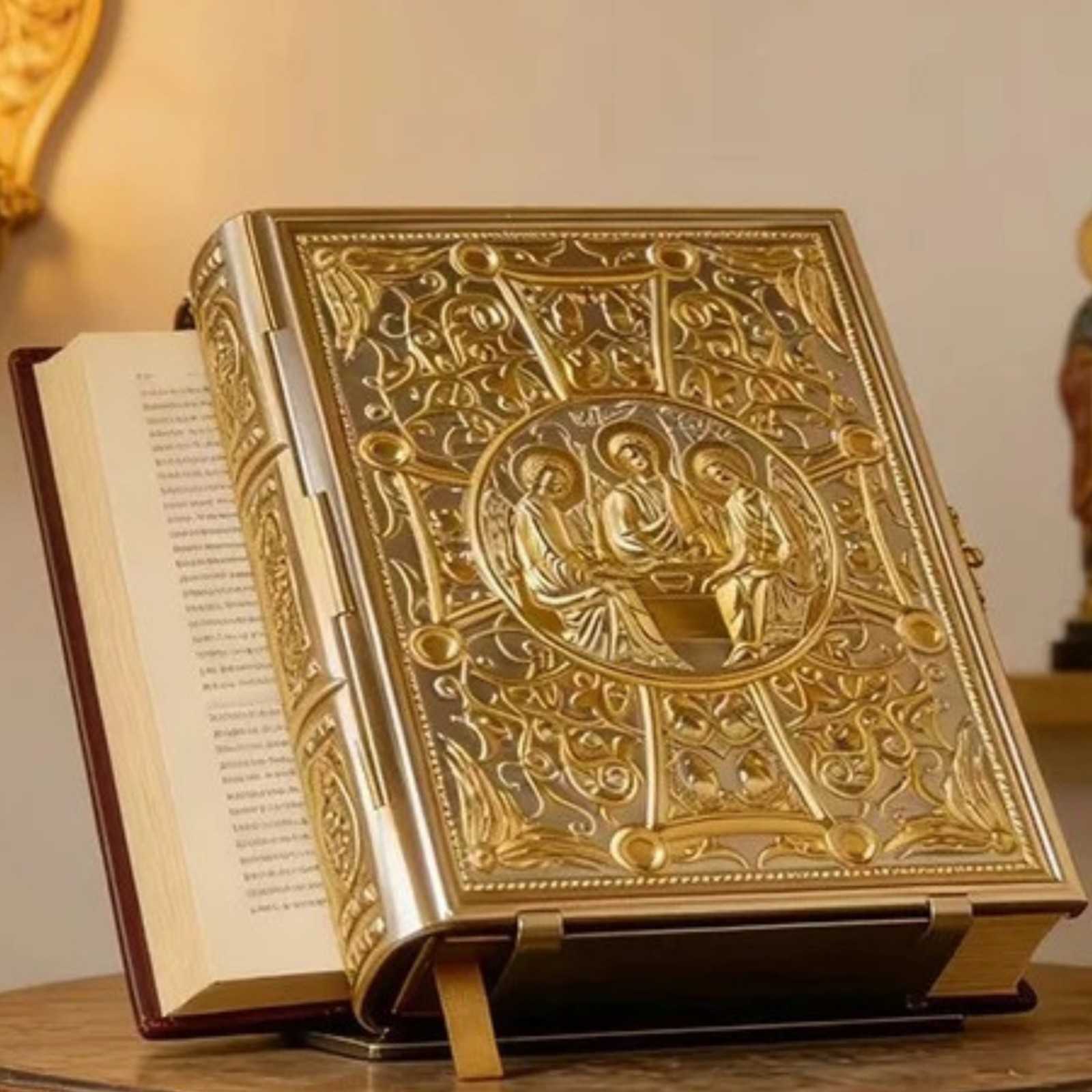Gold Plated Orthodox Gospel Book Cover Holy Trinity Enamel Icon Church Altar Set