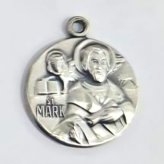 Vintage St. Mark Sterling Silver Religious Medal Pendant 4.387g Catholic Saint