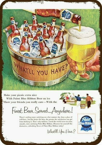 1954 PABST BLUE RIBBON BEER Ice Bucket VintageLook DECORATIVE DECORATIVE METAL S