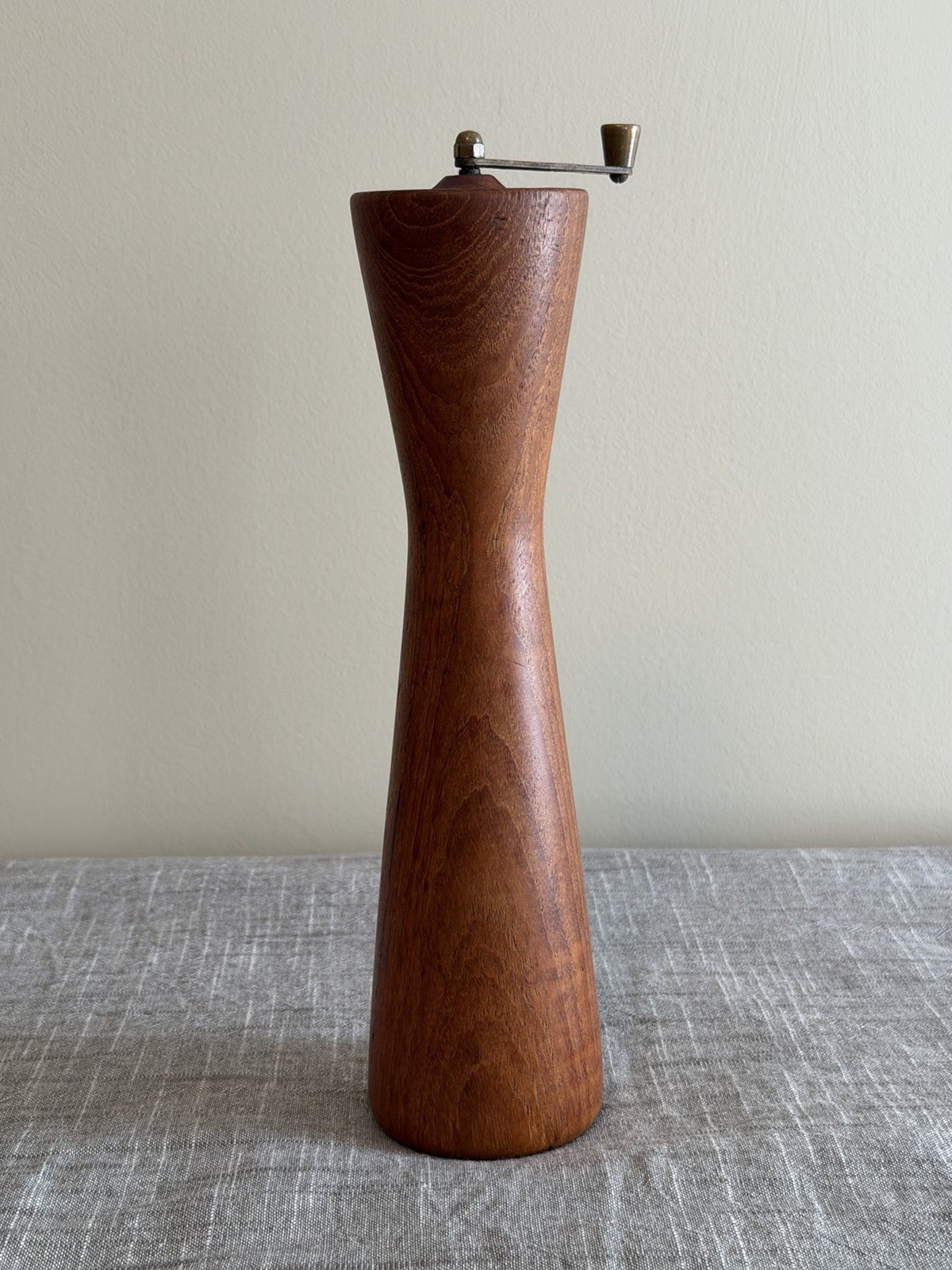 Vintage Mid Century Danish Modern Teak & Brass Pepper Mill Grinder