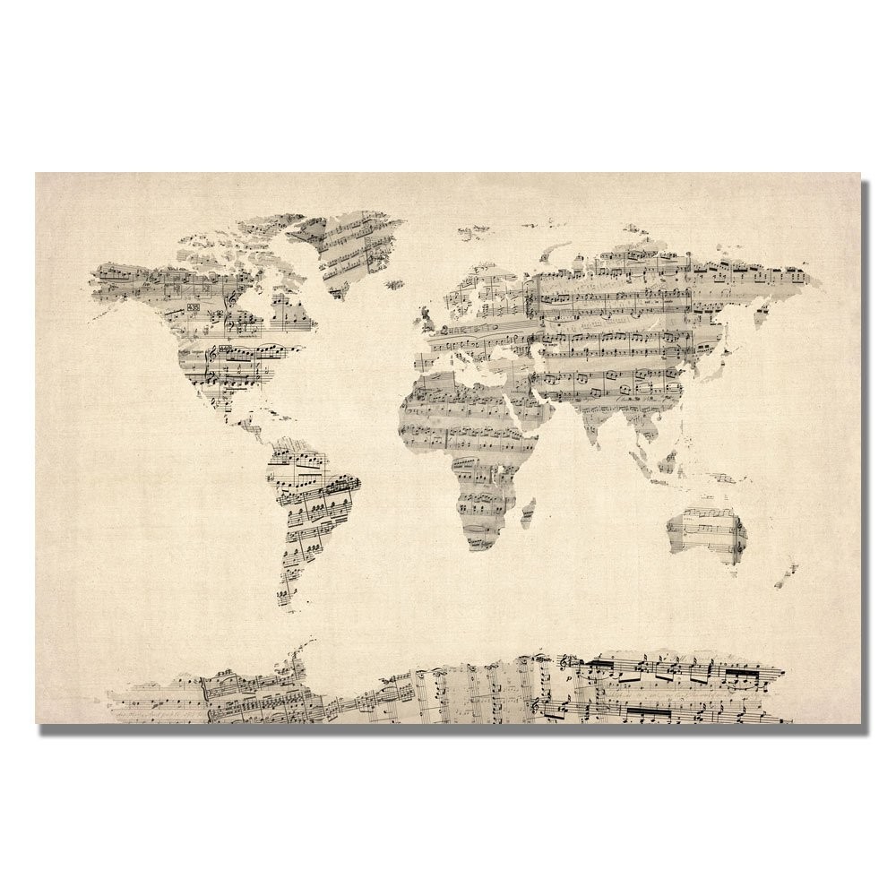 Trademark Fine Art Old Sheet Music World Map by Michael Tompsett, 18 x 24 Inch Trademark Fine Art Old Sheet Music World Map by Michael Tompsett, 18 x 24 Inch