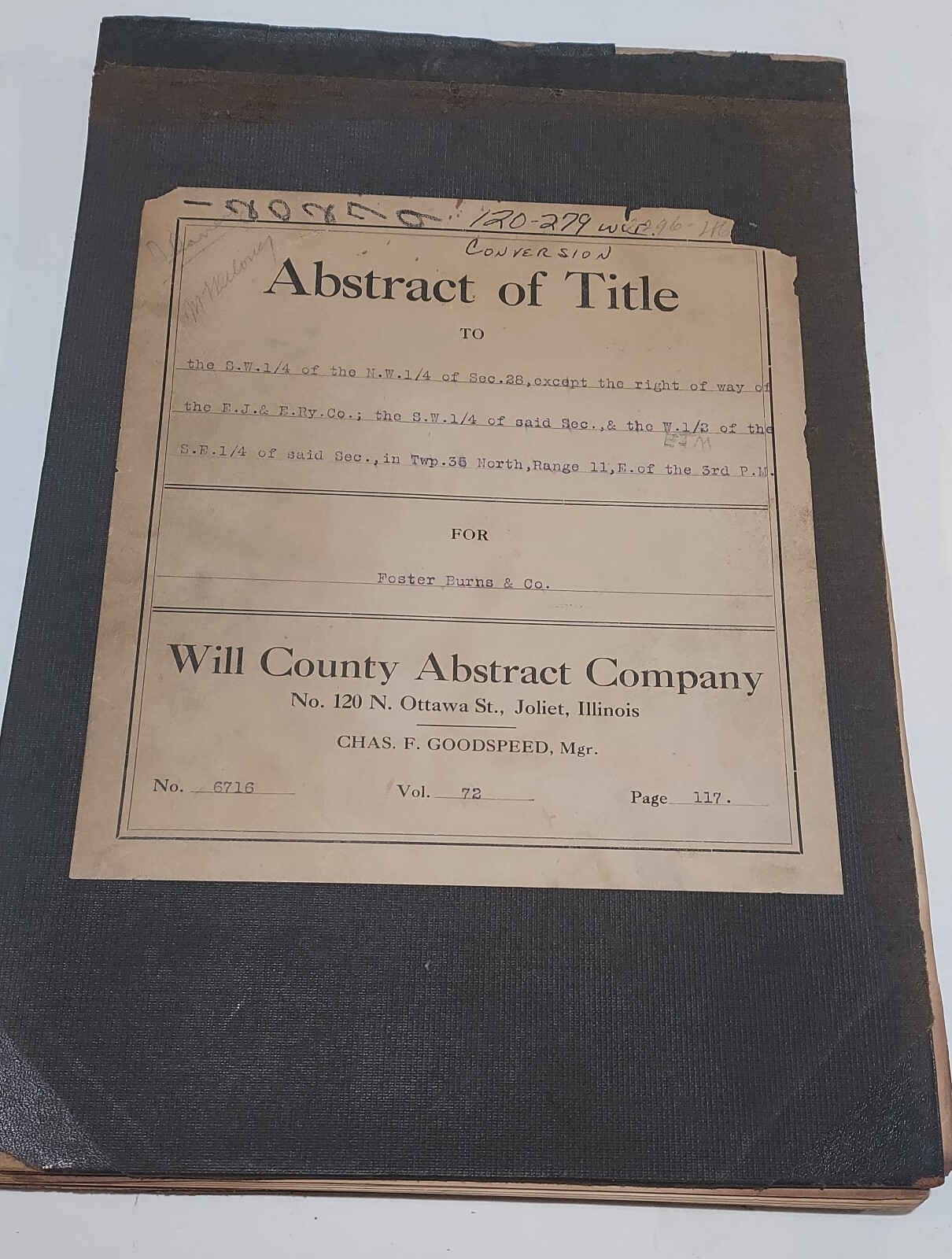 Antique Abstract of Illinois Title & Estate Documents 1800\'s 100+ Pages