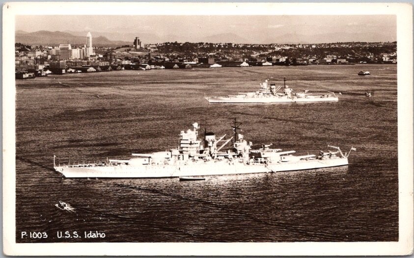 c1940s U.S. Navy Ship RPPC Real Photo Postcard U.S.S. IDAHO (BB-42) / Unused