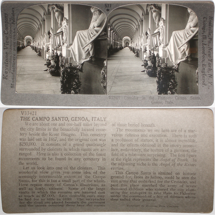 Keystone Stereoview Corridor Campo Santo in Genoa, Italy From 1200 Card Set #577
