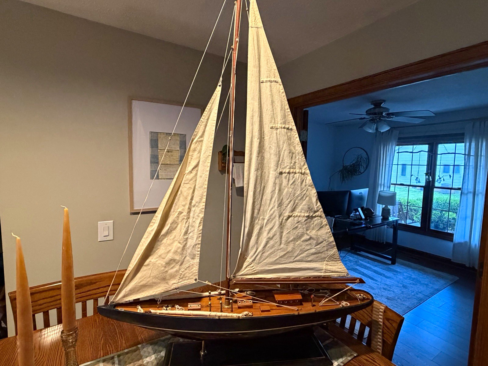 Large Wooden J-Class America’s Cup Style Sailboat Yacht Model 37” x 54” Display