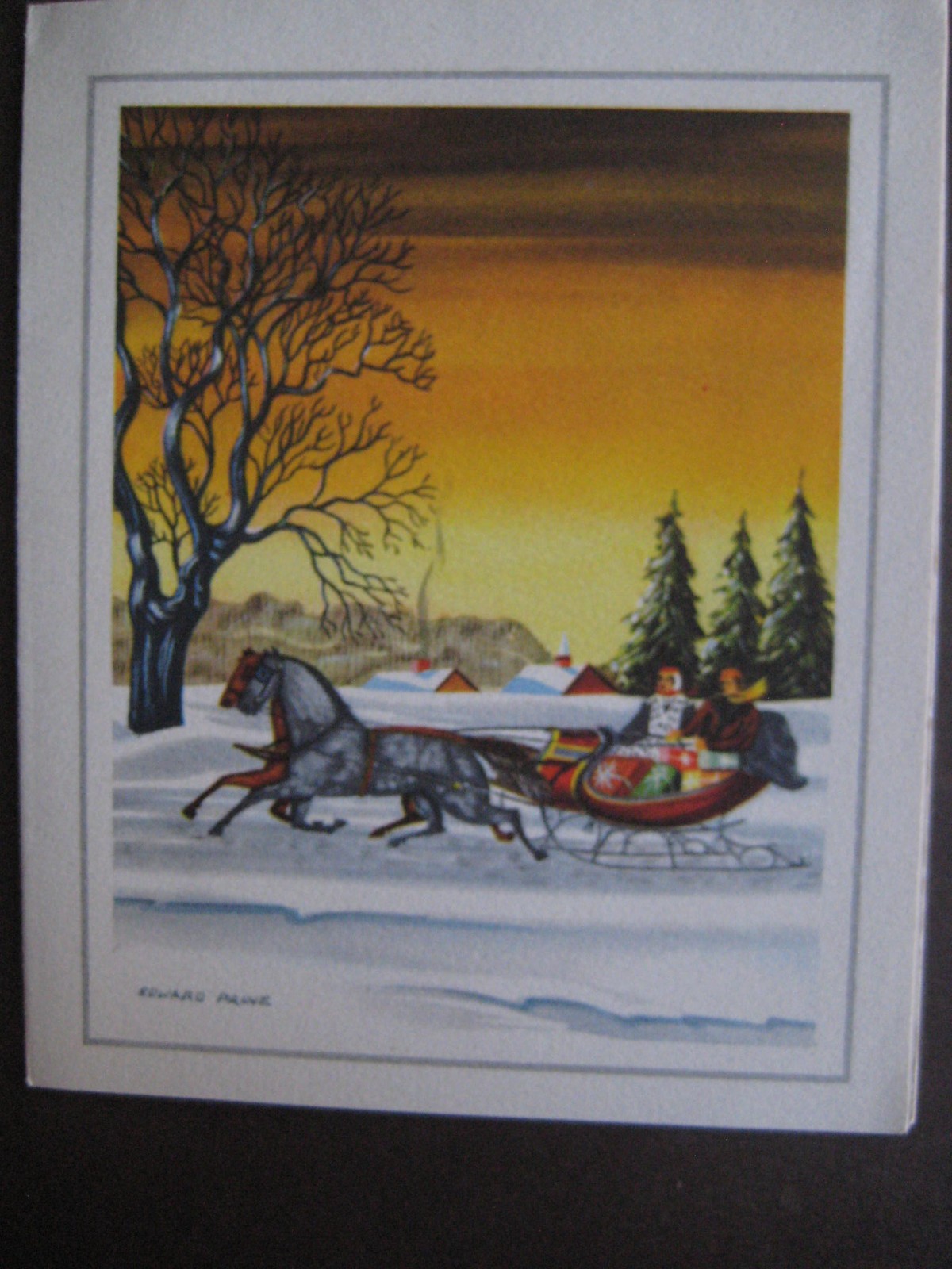 1940s VINTAGE greeting card By Edward Paine CHRISTMAS Couple in HorseDrawnSleigh 1940s VINTAGE greeting card By Edward Paine CHRISTMAS Couple in HorseDrawnSleigh
