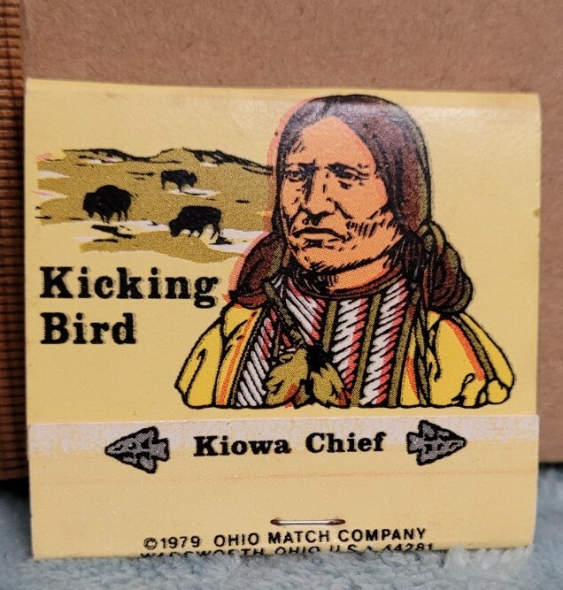 VINTAGE 1979 MATCHBOOK COVER COMMEMORATING KICKING BIRD KIOWA INDIAN CHIEF
