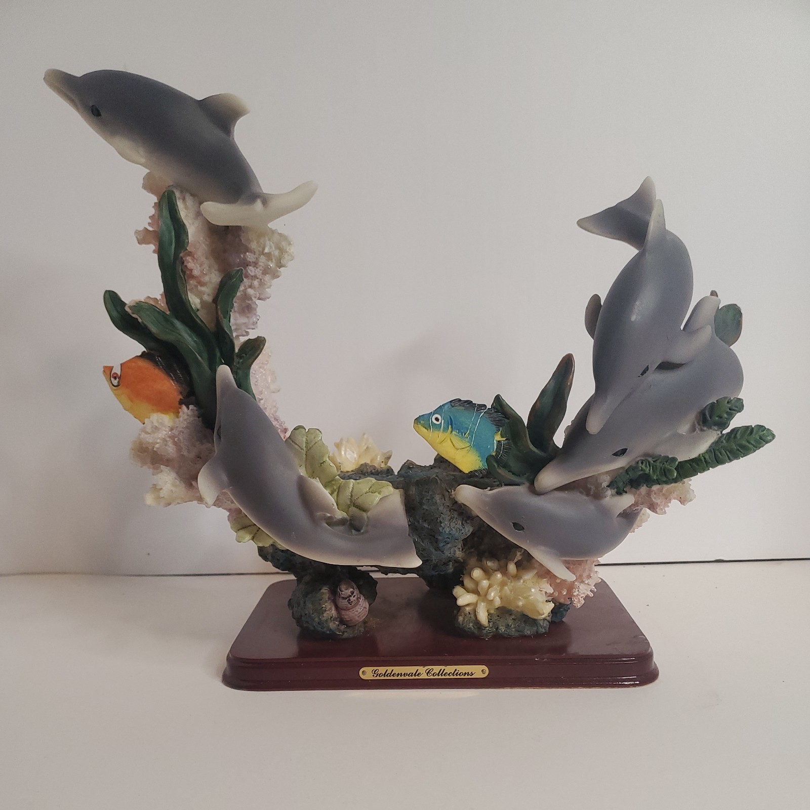 GOLDENVALE COLLECTION GRAY DOLPHINS PORCELAIN, BLUE CORAL REEF SEA LIFE DECOR