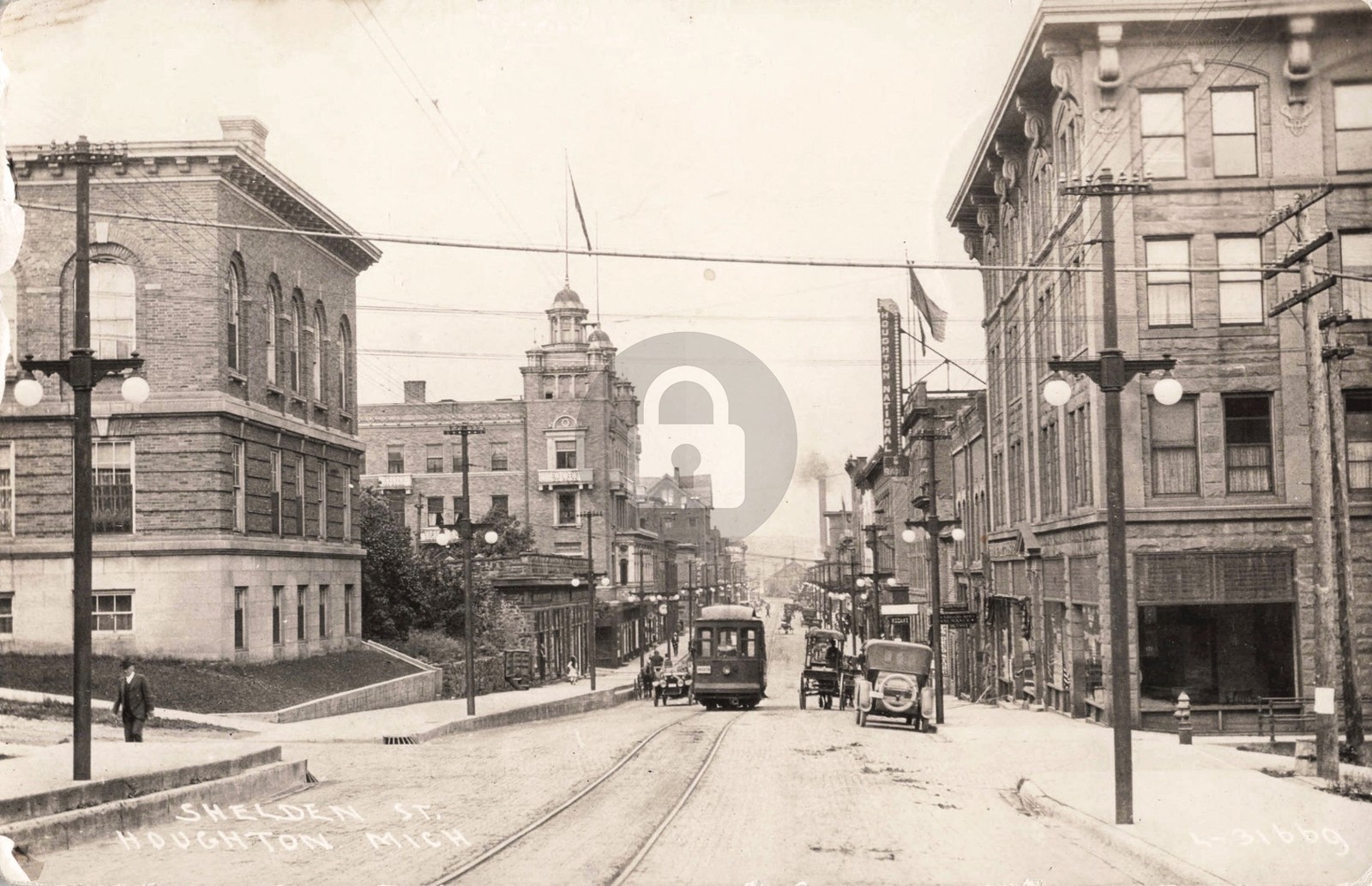 Street View Shelden St., Houghton MI Michigan RPPC Photo Postcard COPY Street View Shelden St., Houghton MI Michigan RPPC Photo Postcard COPY