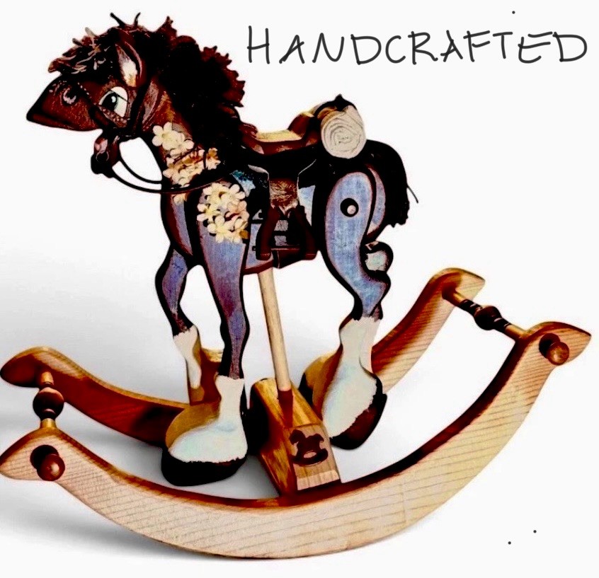 Vintage Handcrafted Wooden Rocking Horse Kinetic Folk Art Moving Legs Signed 18