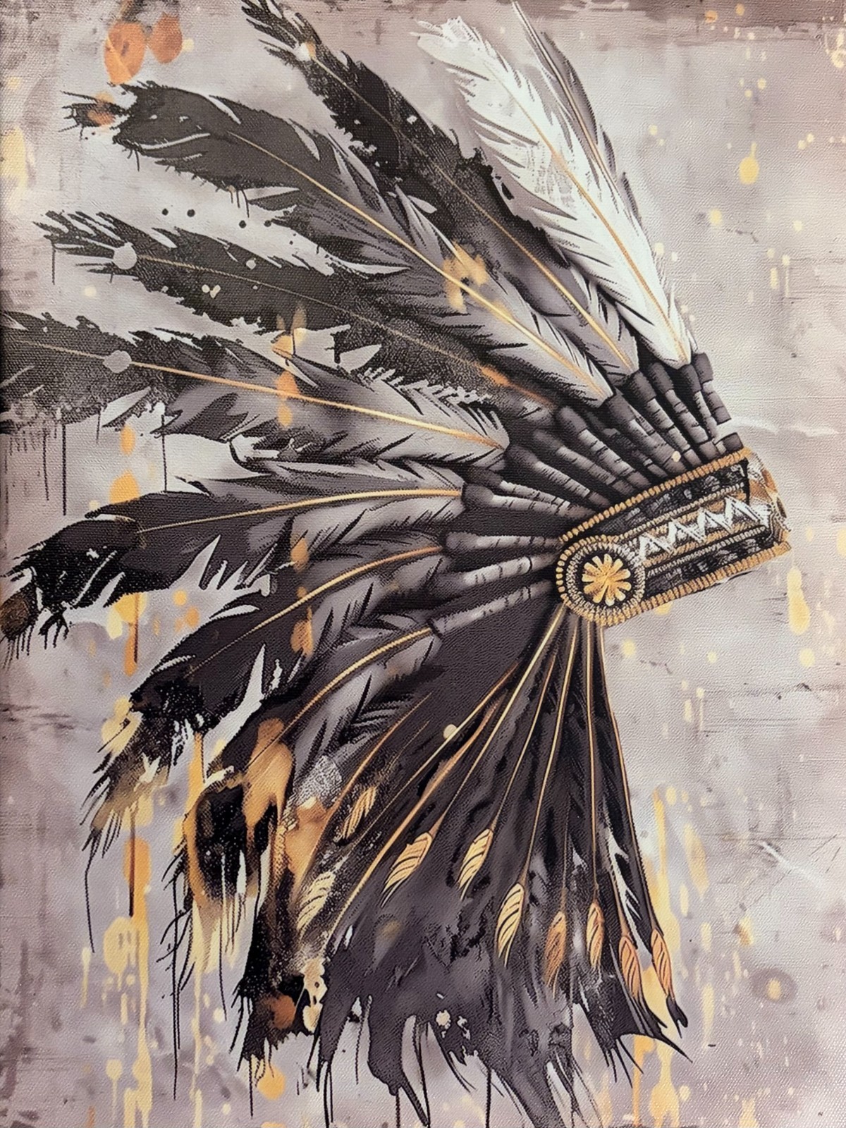 NATIVE AMERICAN HEADDRESS ON CANVAS-HANDSOME AND STRIKING ART-16 NATIVE AMERICAN HEADDRESS ON CANVAS-HANDSOME AND STRIKING ART-16