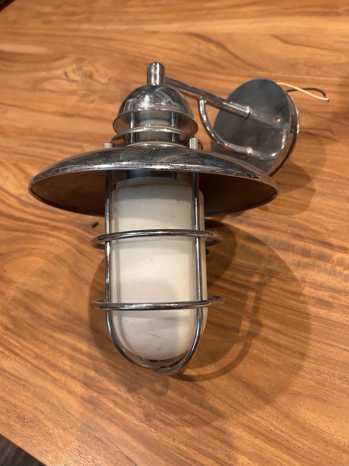 Industrial Nautical Wall Sconce Chrome Ship Marine Cage Light Vtg Fixture