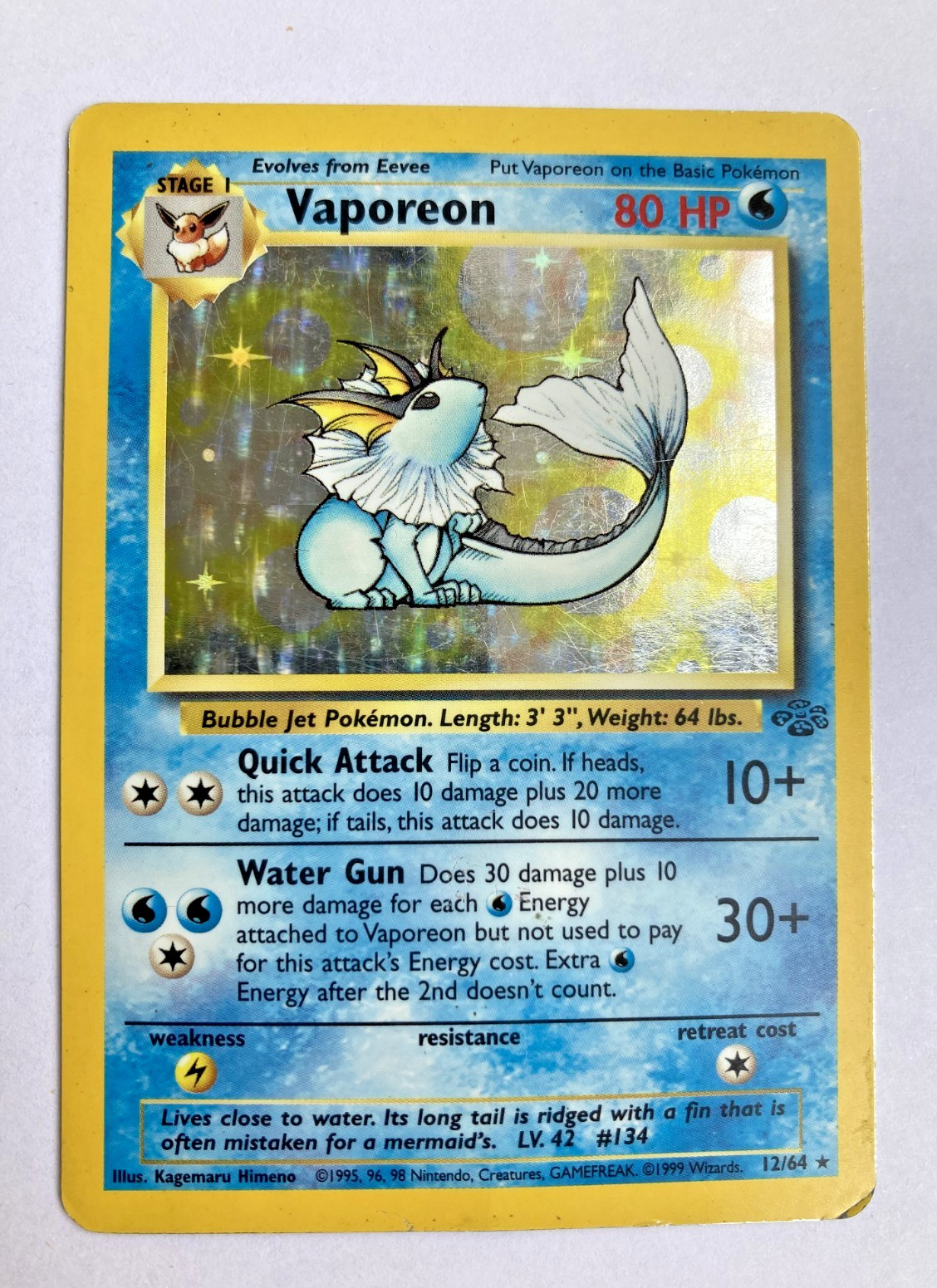 Pokémon TCG Vaporeon Jungle 12/64 Holo 1999 Unlimited Holo Rare