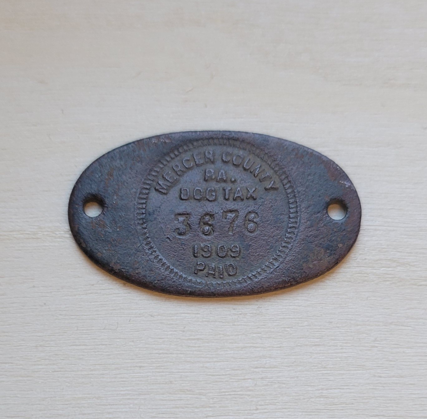 1909 Mercer County PA Brass Dog Tax Tag License Number 3676 Pennsylvania Token 1909 Mercer County PA Brass Dog Tax Tag License Number 3676 Pennsylvania Token