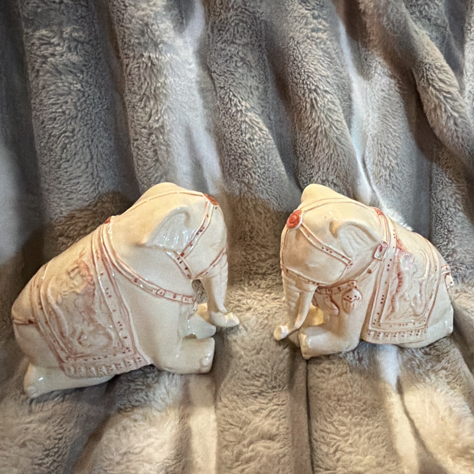 Vintage 1980 Nancy Lopez Ceramic Elephant Bookends Pair - Made in Japan