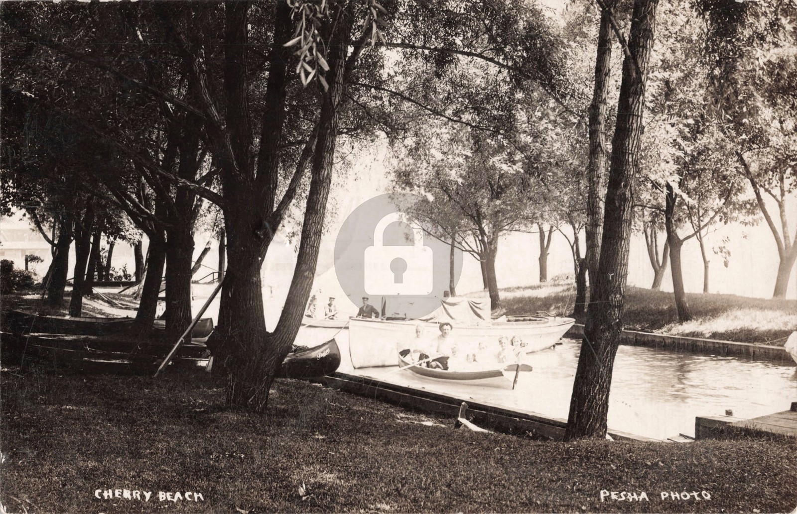 Boating at Cherry Beach MI Michigan 1908 RPPC Photo Postcard COPY