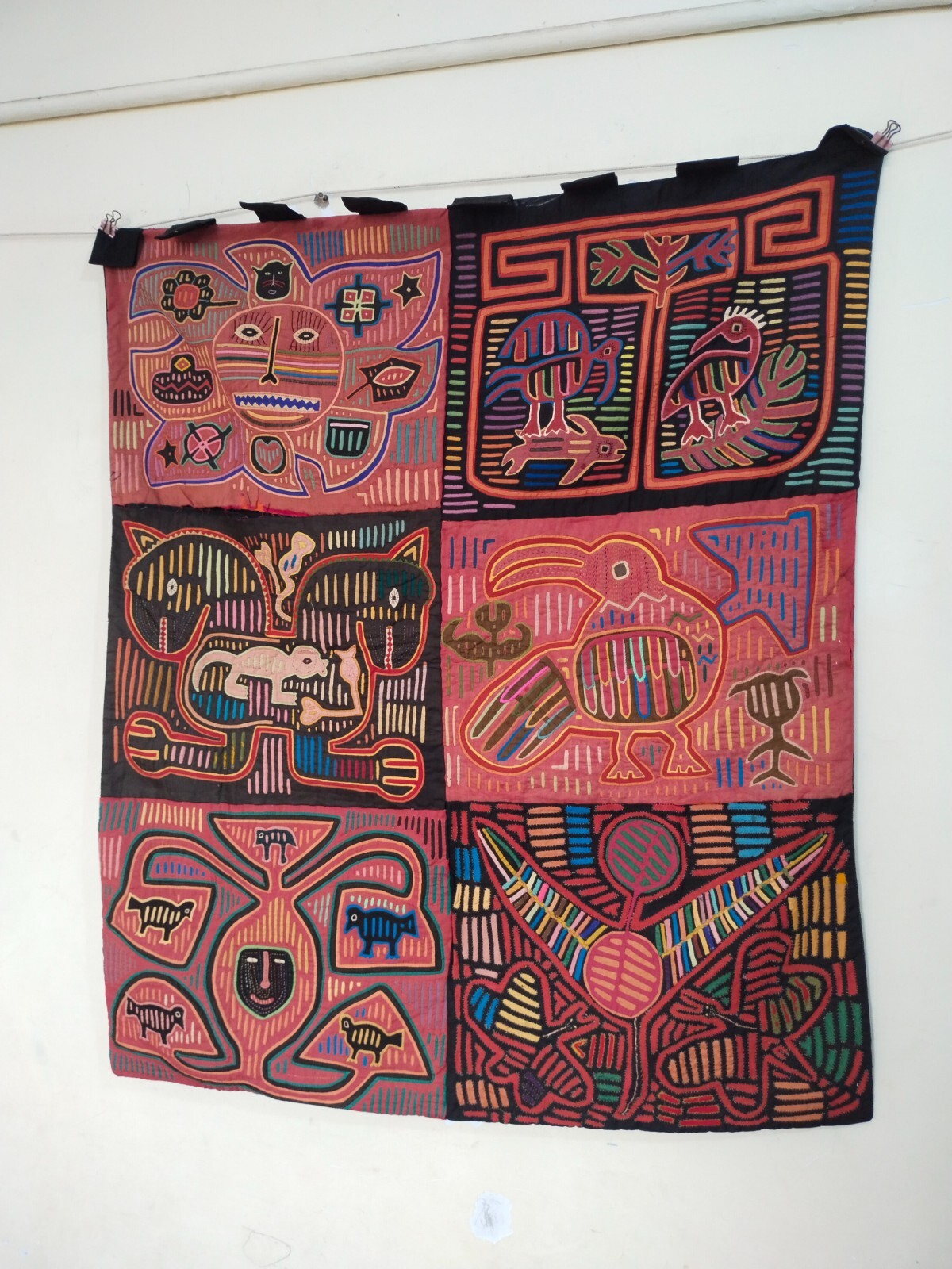 Amazing vintage panama kuna mola sewn needlework applique 6 panel item1178 Amazing vintage panama kuna mola sewn needlework applique 6 panel item1178