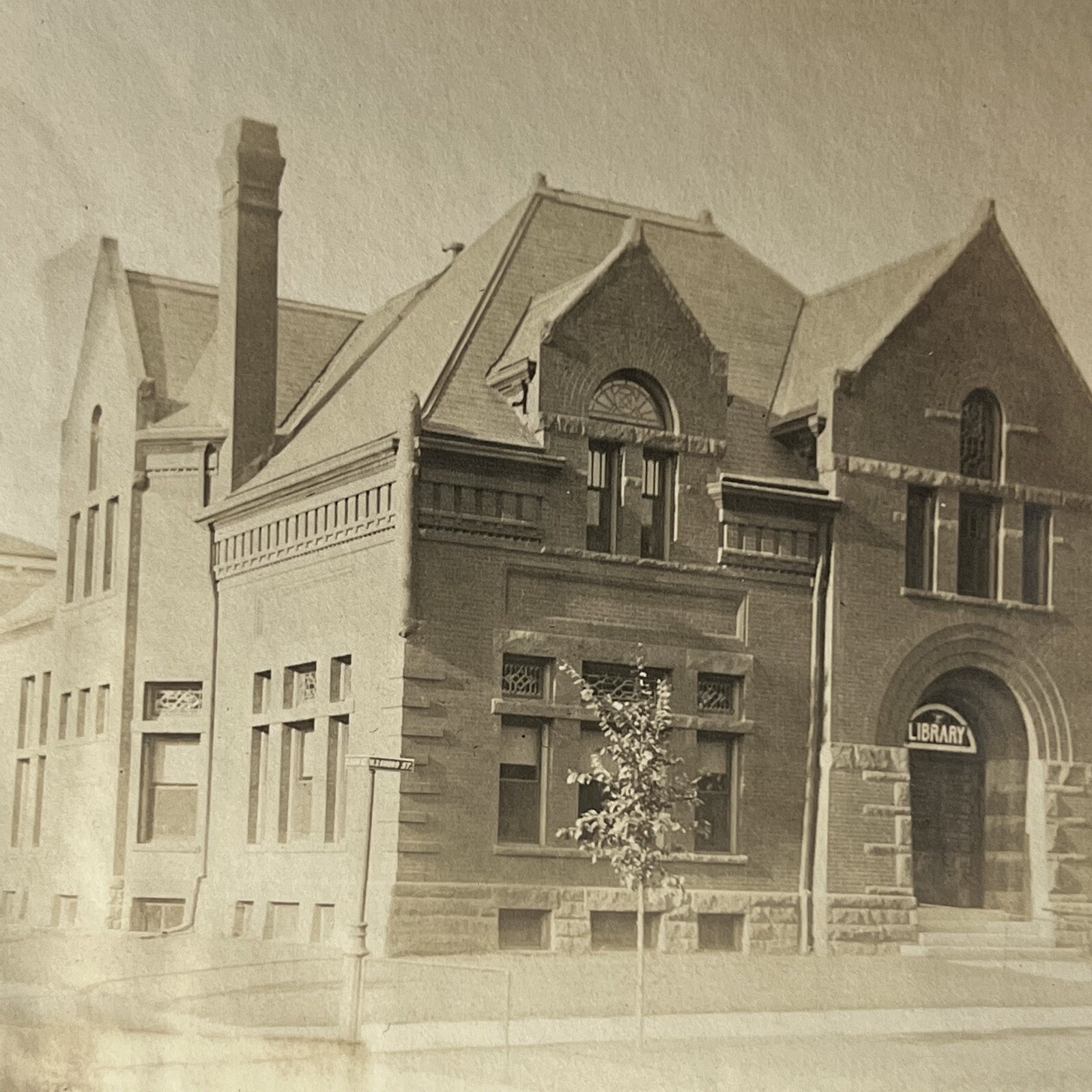 Antique Snapshot Photograph Beautiful Library Building Rochester MN