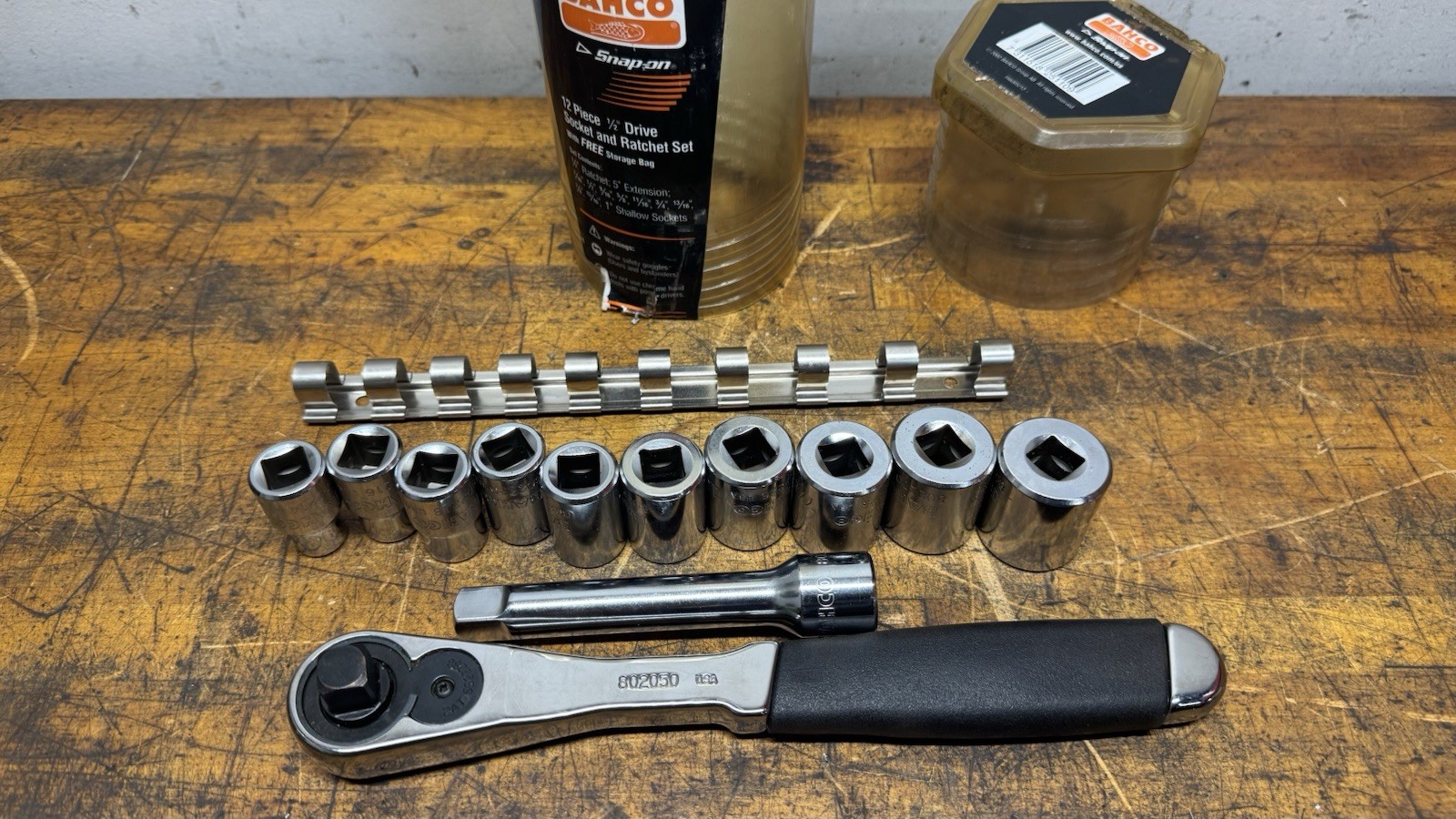 Vintage Bahco Snap On USA 1/2” Socket Ratchet Set Nice Shape