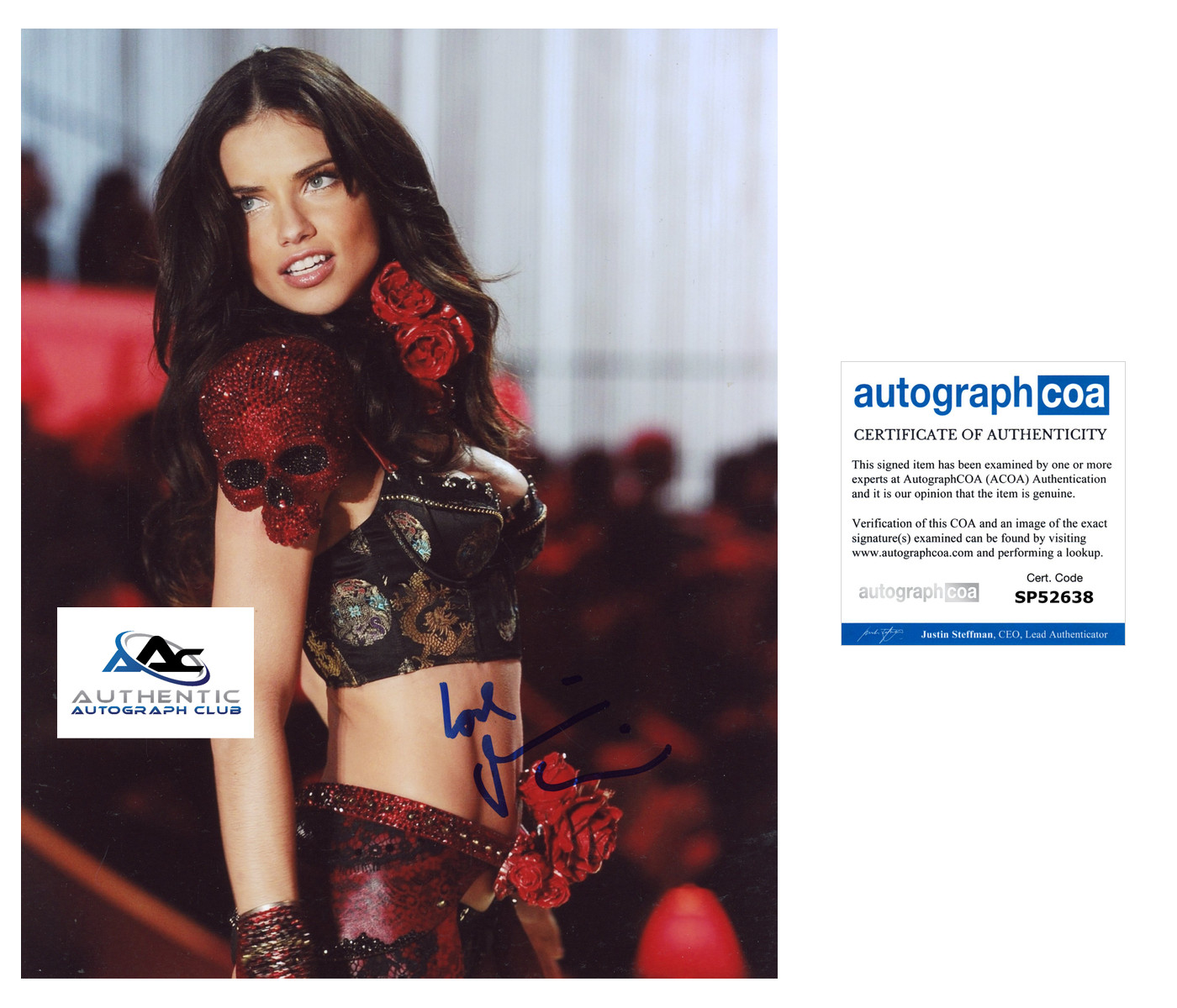 SUPERMODEL ADRIANA LIMA AUTOGRAPH SIGNED 8x10 PHOTO VICTORIA\'S SECRET ACOA