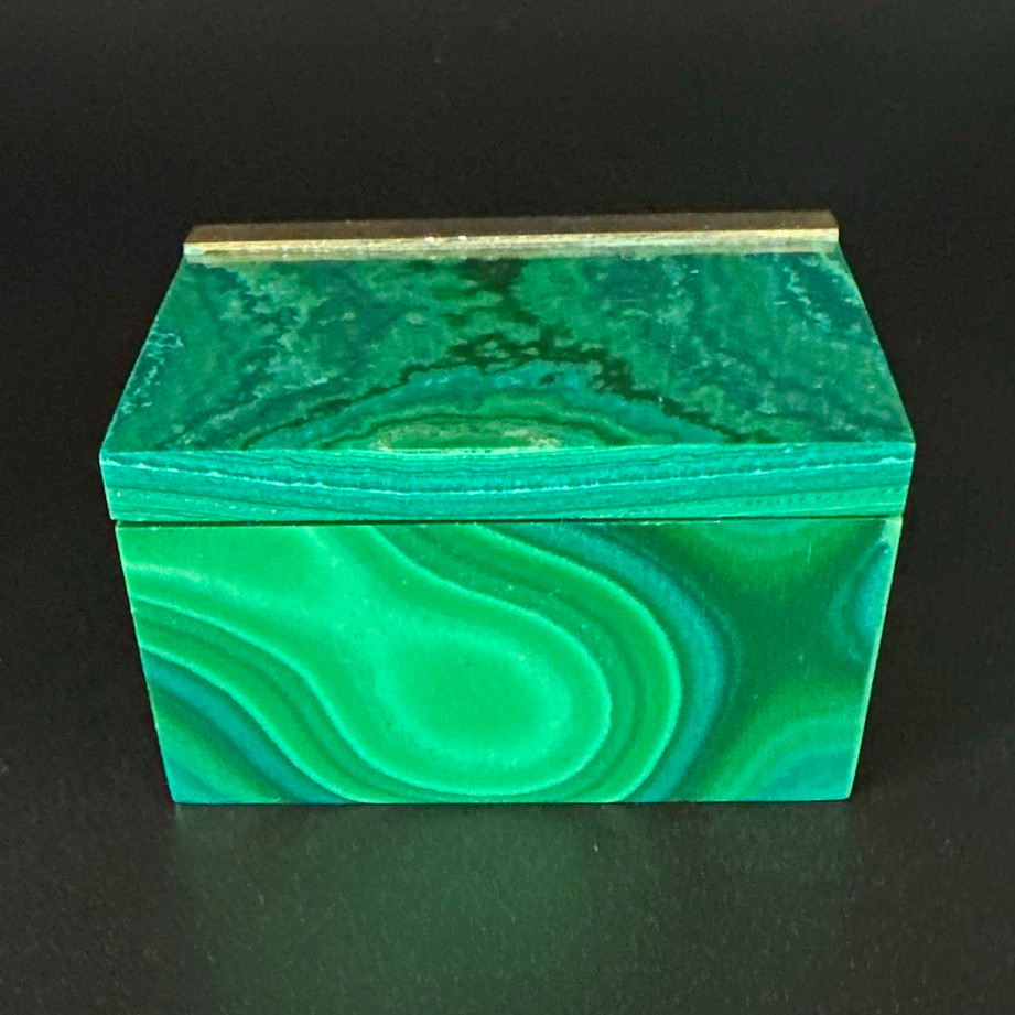 Malachite Stone Trinket Box Hinged brass Lid 