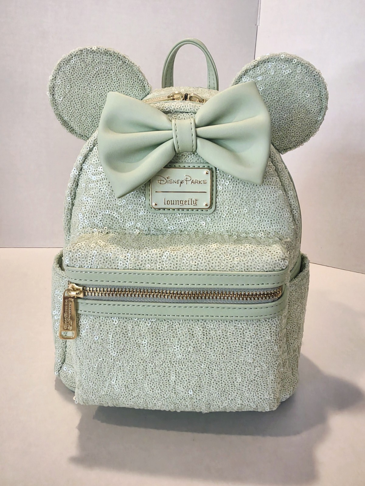 Disney Parks Loungefly Minnie Mouse Mint Green Sequin Spring Mini Backpack NEW