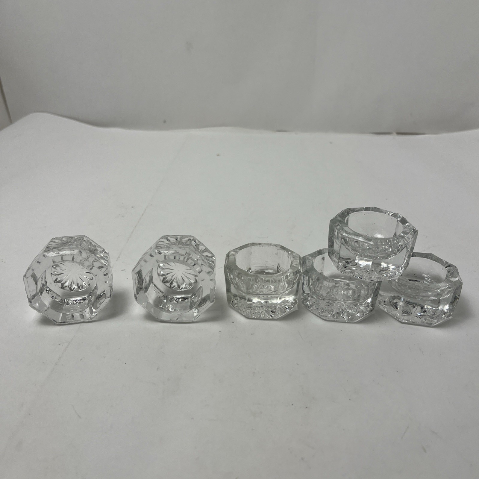 Antique Cut Glass Salt Cellars Set Of 6- Clear Salt Dips Antique Cut Glass Salt Cellars Set Of 6- Clear Salt Dips