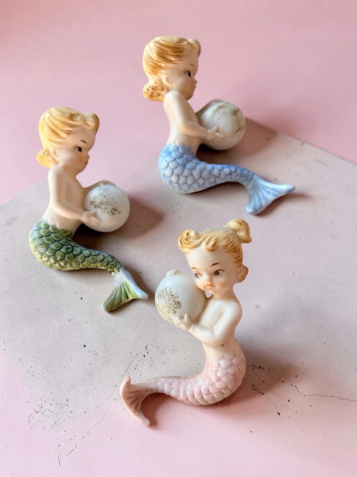 Vintage NORCREST Porcelain Set of 3 Mermaids Lovely π MINTY Vintage NORCREST Porcelain Set of 3 Mermaids Lovely π MINTY