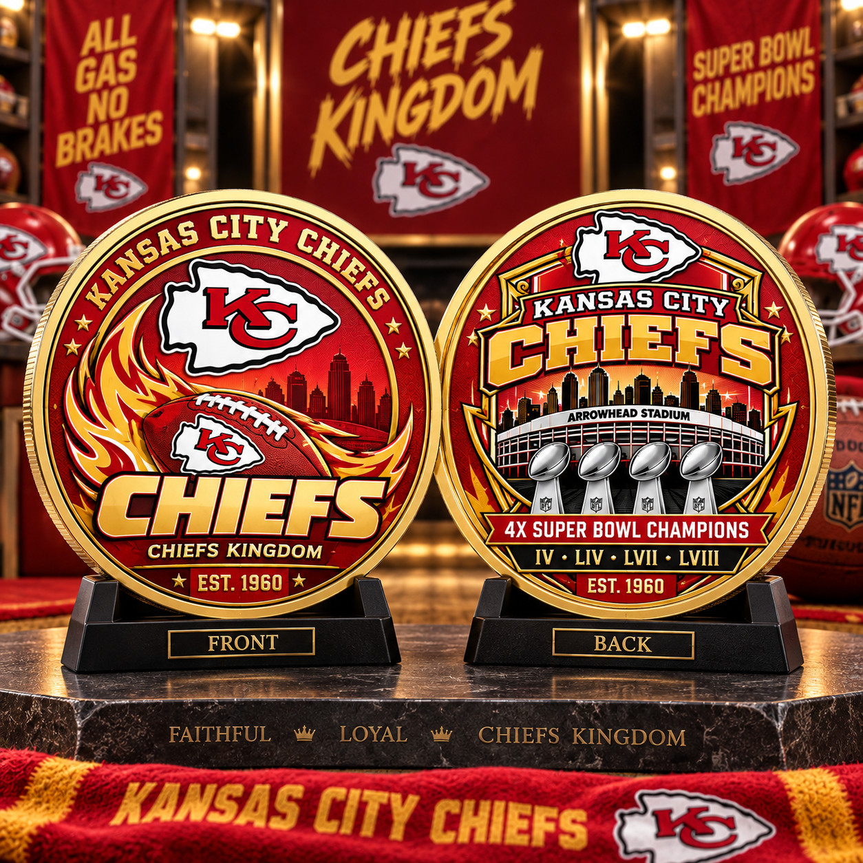 Chiefs 4X Super Bowl Champions Est 1960 Commemorative Coin, Go chiefs Coin