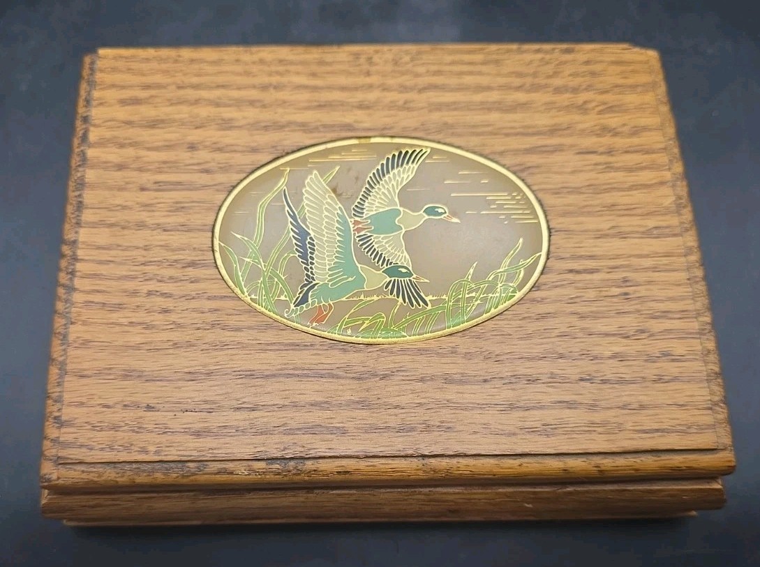 Vintage 1984 Enesco Mallard Duck Wooden Playing Card Holder Box (Empty)