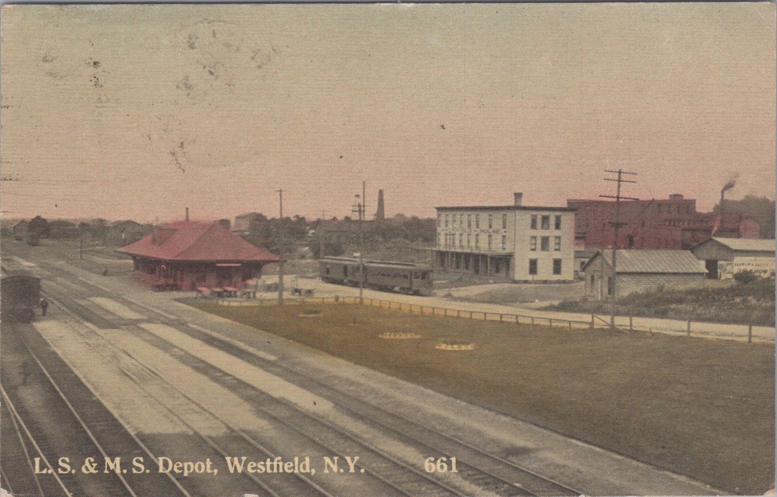 LS MS Railroad Depot Westfield New York NY Hotel Train Tracks 1915 Postcard