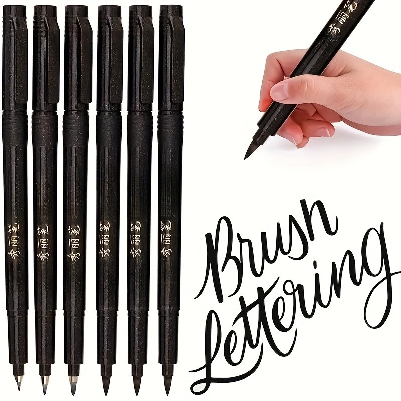 [Soft Calligraphy Markers] 6pcs Soft and Hard Tip Hand Lettering Calligraphy Bru