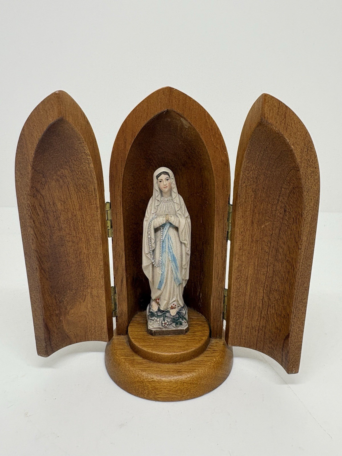 Vintage Anri VIRGIN MARY  Wood Altar Bullet Shrine 5.3” Made in ITALY