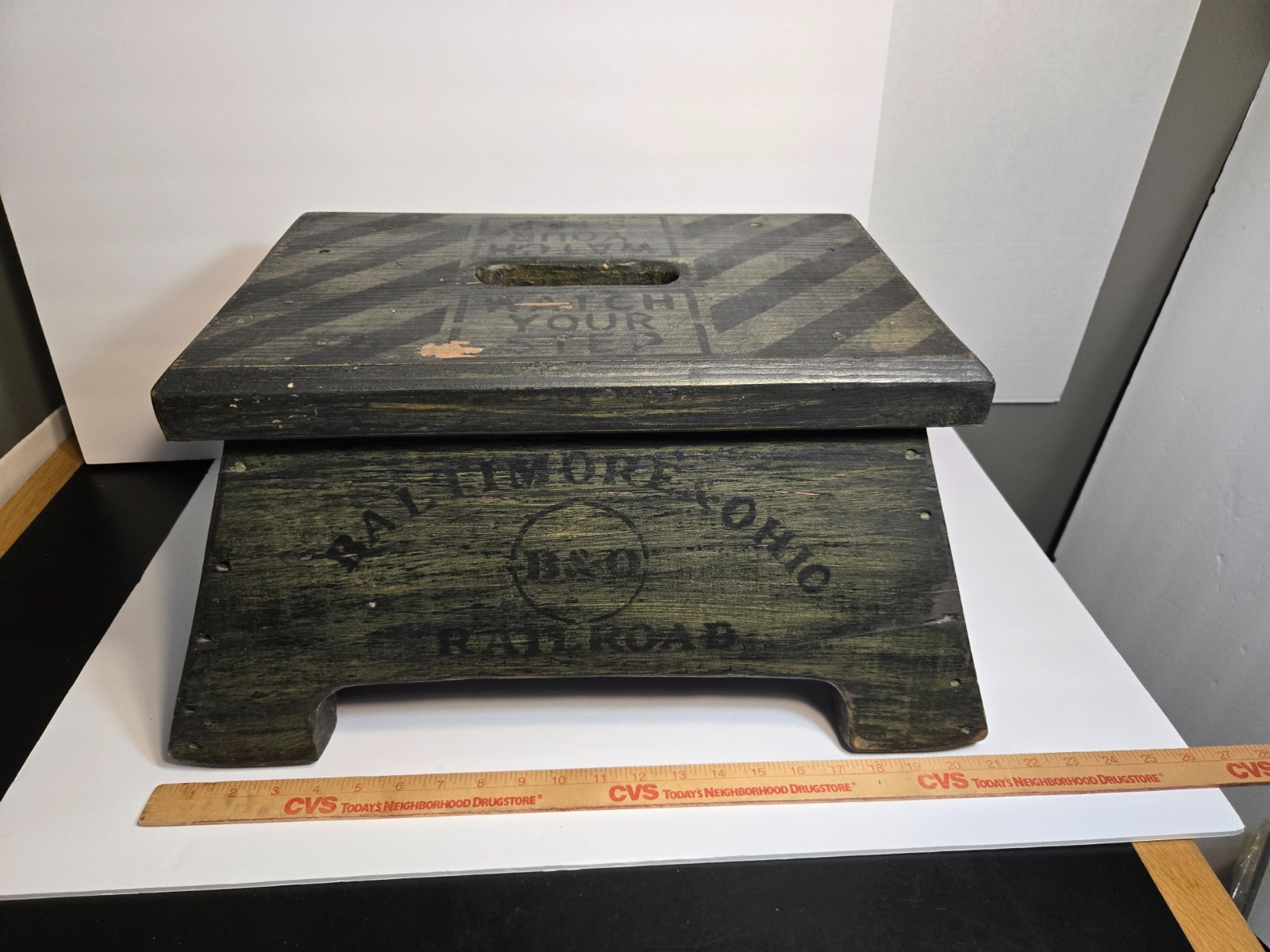 Vintage Baltimore & Ohio B & O Railroad Wood Step Stool circa 1920's Vintage Baltimore & Ohio B & O Railroad Wood Step Stool circa 1920's