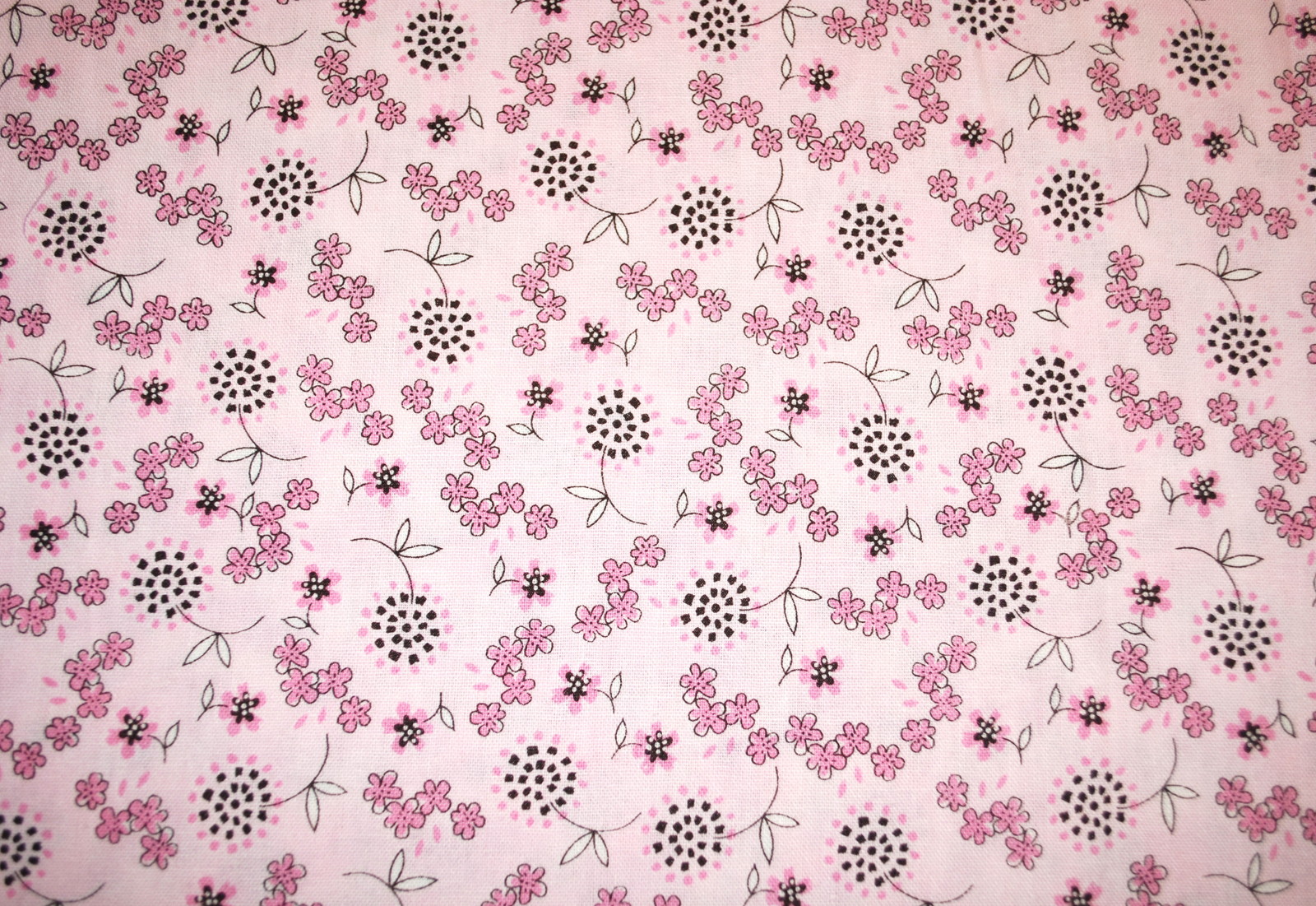 New light PINK black dots FLORAL FABRIC  100% COTTON  1/2 yd