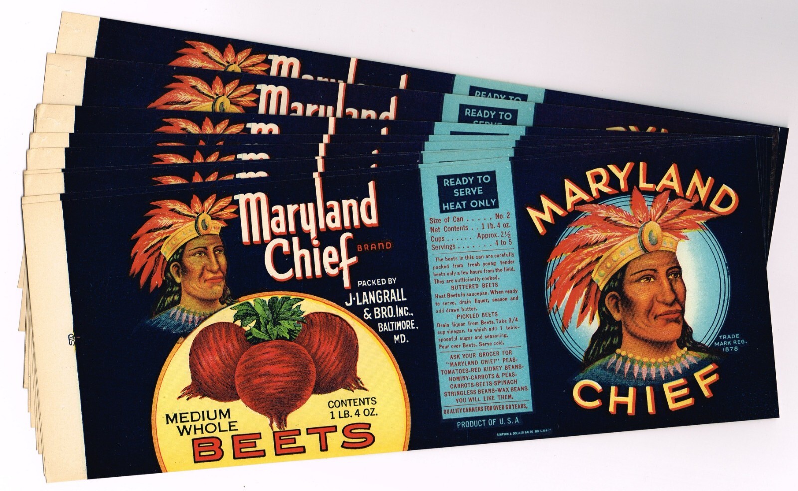 X10 WHOLESALE LOT ORIGINAL CAN LABELS VINTAGE 1920S INDIAN MARYLAND CHIEF #3