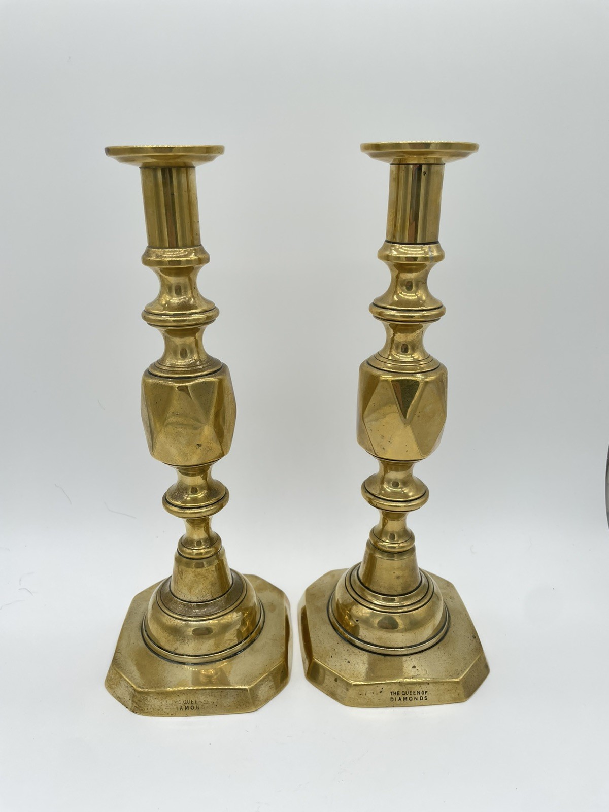 Antique 1897 English Brass Candlesticks Queen Victoria Diamond Jubilee Antique 1897 English Brass Candlesticks Queen Victoria Diamond Jubilee