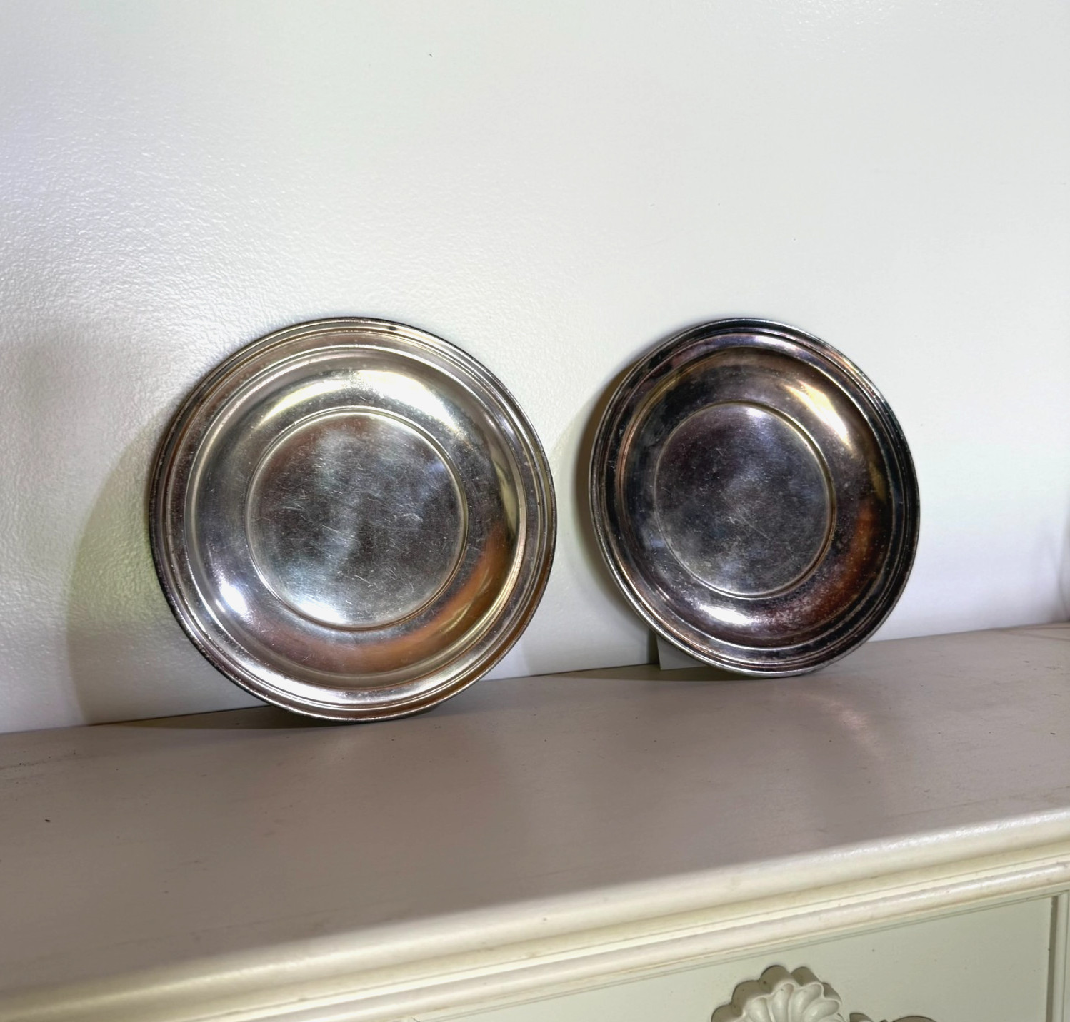 2 Elizabeth Carteret Hotel Silver Soldered Soup Bowls- Vintage R Wallace 0376