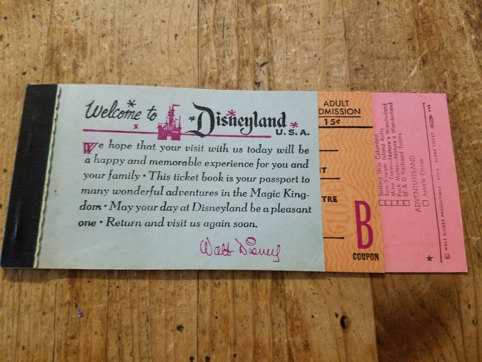 1961 vtg Disneyland Adult ticket coupon book booklet original Disney 1960\'s