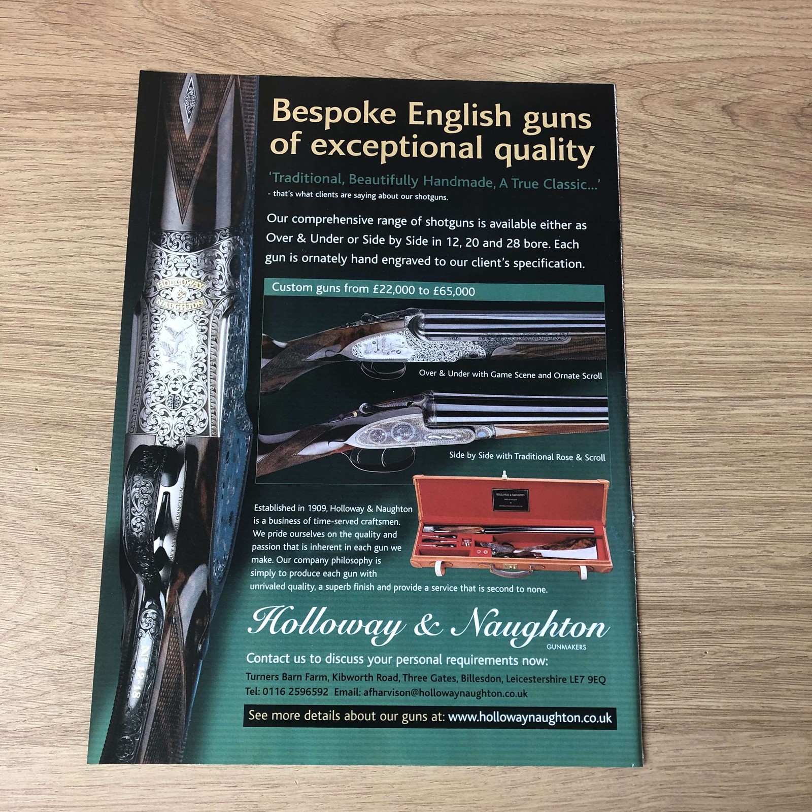 GUNS90 MAGAZINE ADVERT 12X9 HOLLOWAY & NAUGHTON GUNMAKERS