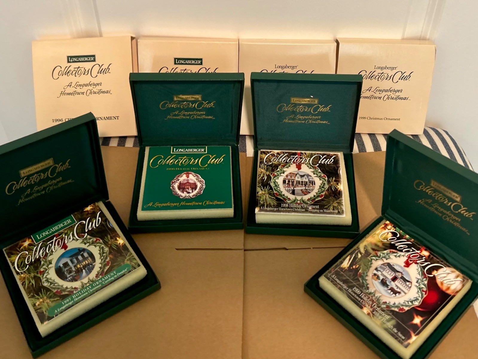 Lot Of 4 VTG 1996 -1999Longaberger Collector\'s Club Hometown Christmas Ornaments
