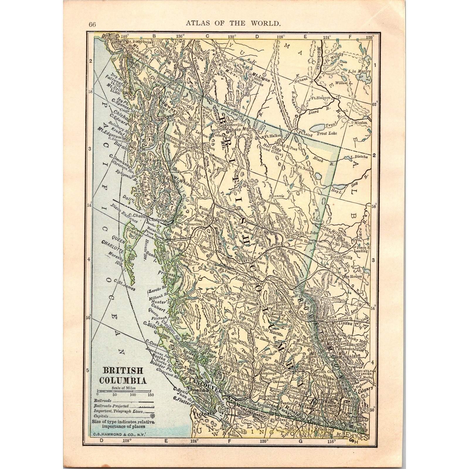 Vintage Map of British Columbia and Alberta & Saskatchewan 1910 Map SL1