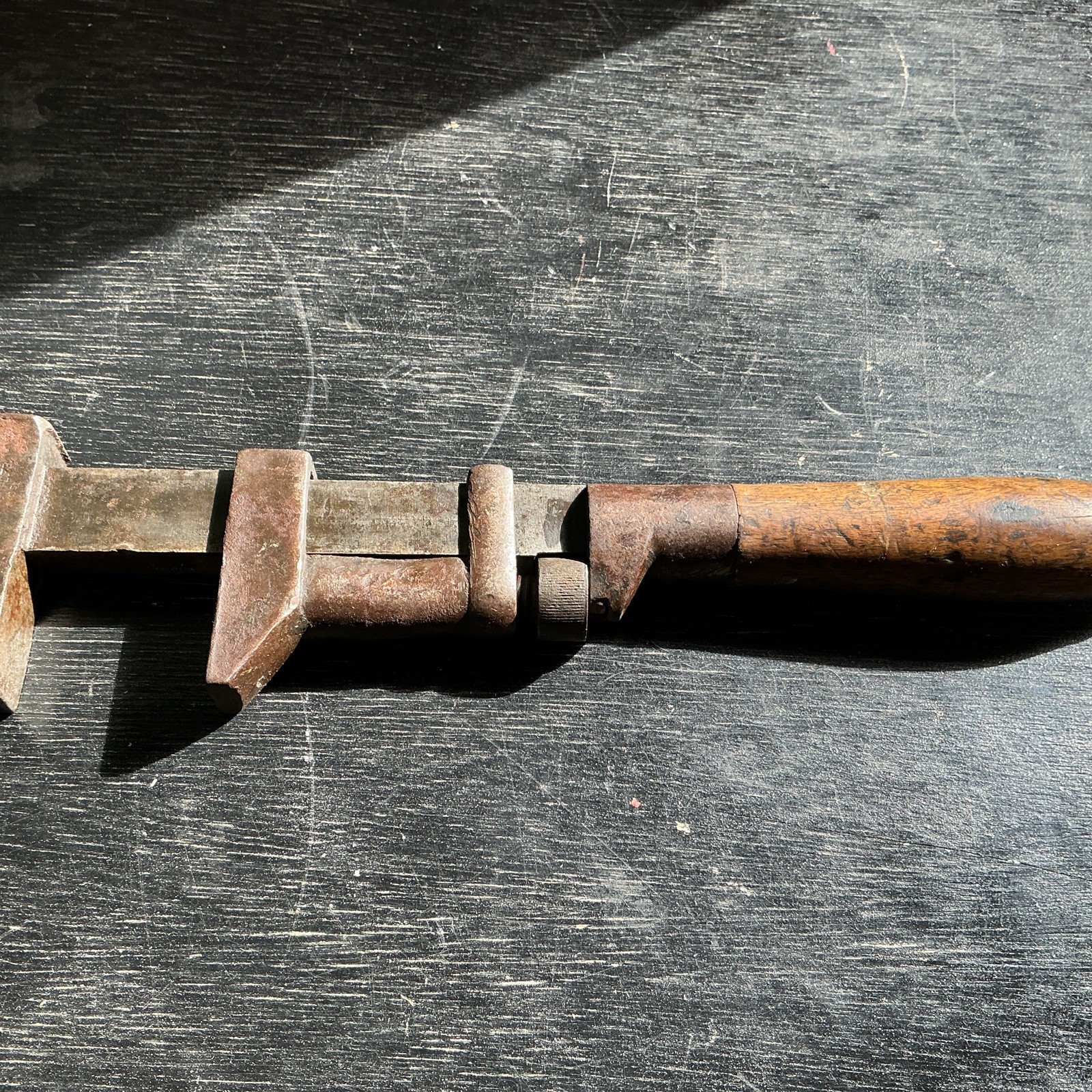 Antique A.G. Coes & Co 15” Monkey Wrench 1871 Patent Worcester Mass Wood Handle
