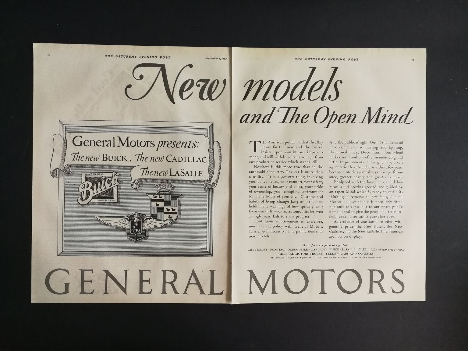 General Motors Buick Cadillac LaSalle Vintage Original Print Ad 1928