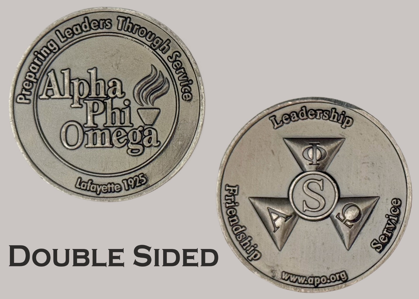 Alpha Phi Omega Leadership Service Friendship Double Sided Challenge Coin  J#49