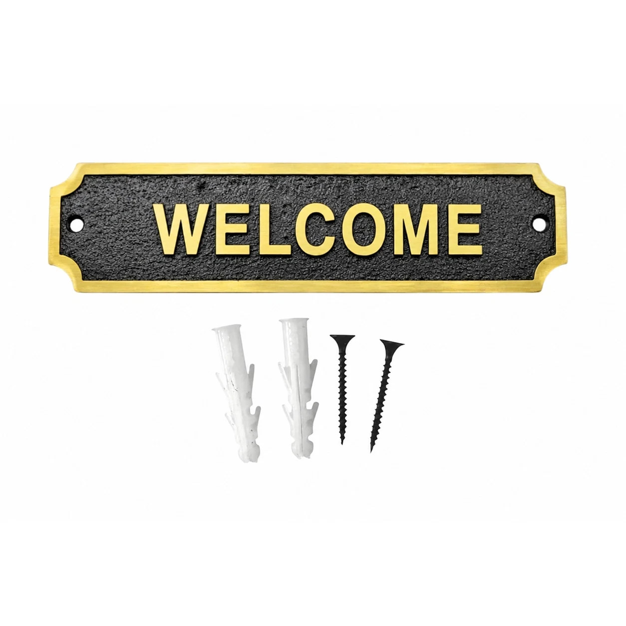 WELCOME Brass Door Sign Black Entrance Plaque House Home 22x5cm Screw Fix WELCOME Brass Door Sign Black Entrance Plaque House Home 22x5cm Screw Fix