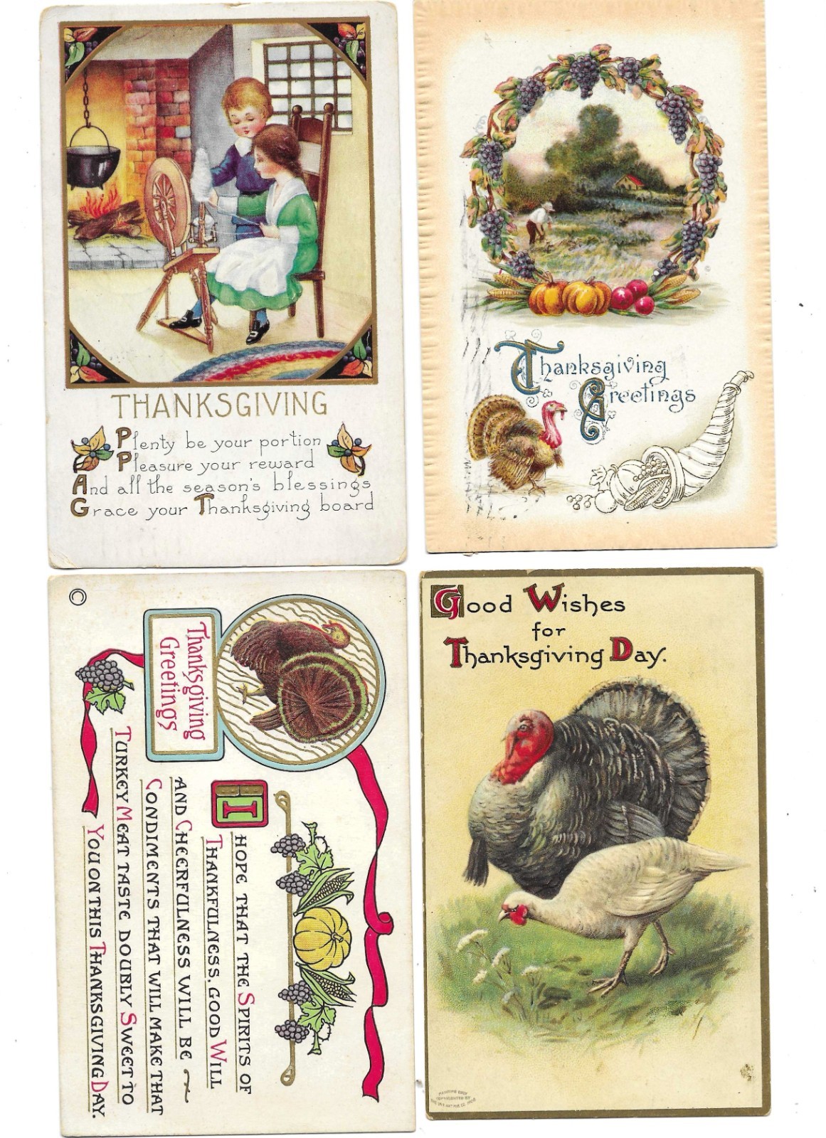 Lot of 4 Vintage Thanksgiving Day Postcards Children - Turkeys 1906-1910 Embossd Lot of 4 Vintage Thanksgiving Day Postcards Children - Turkeys 1906-1910 Embossd