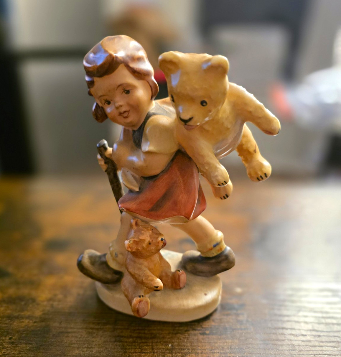 Vintage Friedel Bavaria Girl Hiking with Teddy Bears Figurine W. Germany #1957