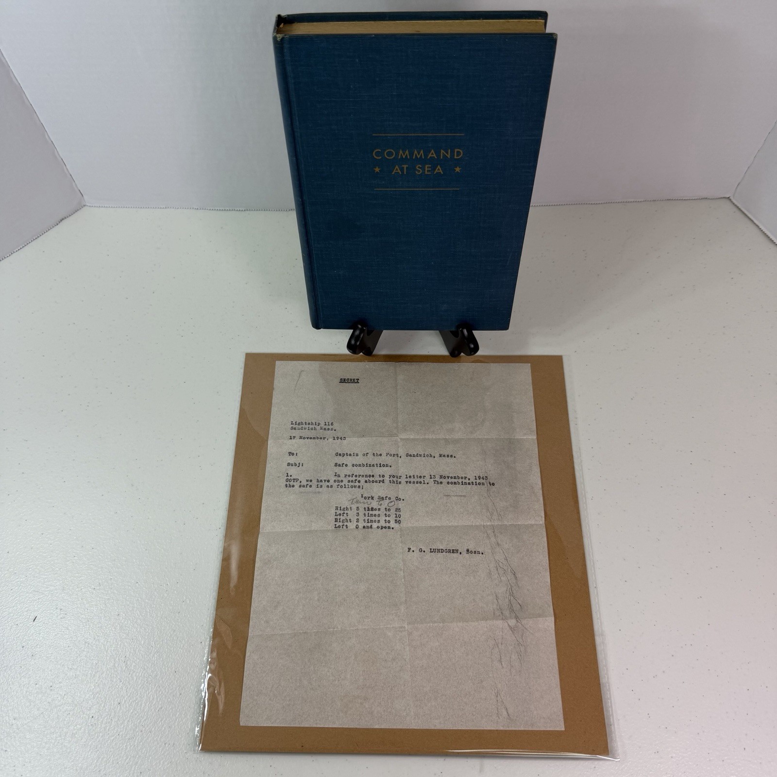 1943 SECRET WWII Lightship Chesapeake LV-116 Safe Combination Letter W/Insc Book
